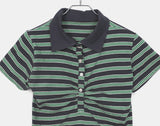 Dem Stripe Shirring PK Collar Short Sleeve T-Shirt