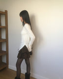 Saff Fur Slit Button Boat Neck Knit T-shirt