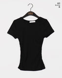 Winkle Side Shirring U-Neck Short Sleeve T-shirt