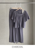 [Two Piece] Wings Frill Wing Blouse Wide Banding Pants