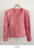 Bowl Check V-Neck Pearl Tweed Jacket