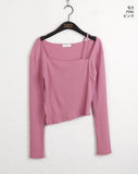Nuel square neck thong slit long sleeve T-shirt