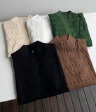 Cable knit short sleeve half zip up ver