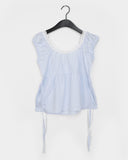 Hana Lace Ribbon Puff Sleeveless Short Sleeve Blouse