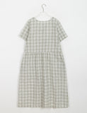 Yunni Check Button Short Sleeve Long One Piece