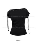 Rohe Eyelet Strap Unbalance Shoulder Tee
