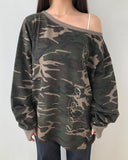 Arca Off-Shoulder Camo Warmer Long Sleeve T-Shirt