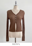 Hennua Half-Button See-Through Ribbed Cardigan