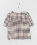 Igets Square Neck Check Short Sleeve Blouse