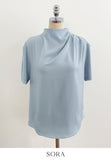 Azrin Half-Neck Drape Short Sleeve T-blouse