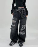 Cork damage washing wide denim pants