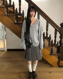 Doan Back Point Lettering V-neck Knit Cardigan