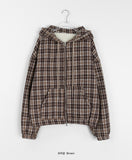 [unisex] Denkoku check fleece two-way hood zip-up