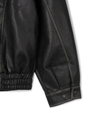 (UNISEX) Curve Slit Vintage Leather Jacket