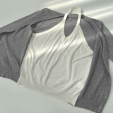 Soft Halterneck Sleeveless Fake Layered Point Knit Cardigan