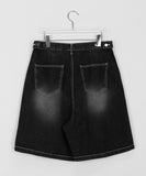 Mitiki Pintuck Bijo Black Blue Bermuda Denim Pants