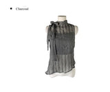 Peril See-through Ribbon Check Unbalance Blouse