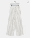 Satin Linen Stripe Wide Banding Long Pants