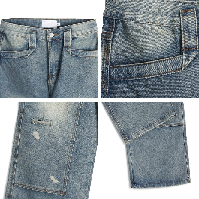 【SATIIIZ】Lepin double knee damage denim pants SATIIIZ (サティーズ) - レピンダブルニーダメージデニムパンツ
