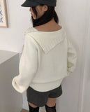 Bohan one-off-shoulder flower pendant wool long-sleeved knit