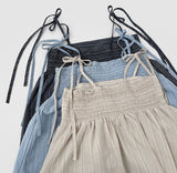 Striped flare string sleeveless wide banding pants two-piece