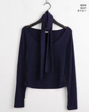 [Scarf Set] Fescal Choker U-neck Long Sleeve T-shirt