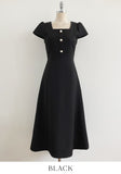 Nedel Square Neck Tweed Flare Long One Piece