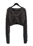 Winter V-neck Fur Crop Cardigan
