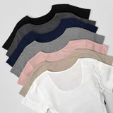 Deep U-neck Square Neck Slim Fit Short Sleeve T-Shirt