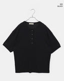 [UNISEX] Karin Linen Overfit Henley Neck Off-Shoulder Short Sleeve T-Shirt