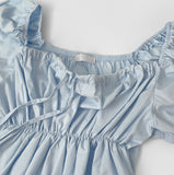 Summer Ribbon Puff Balloon Short Sleeve Flare Blouse