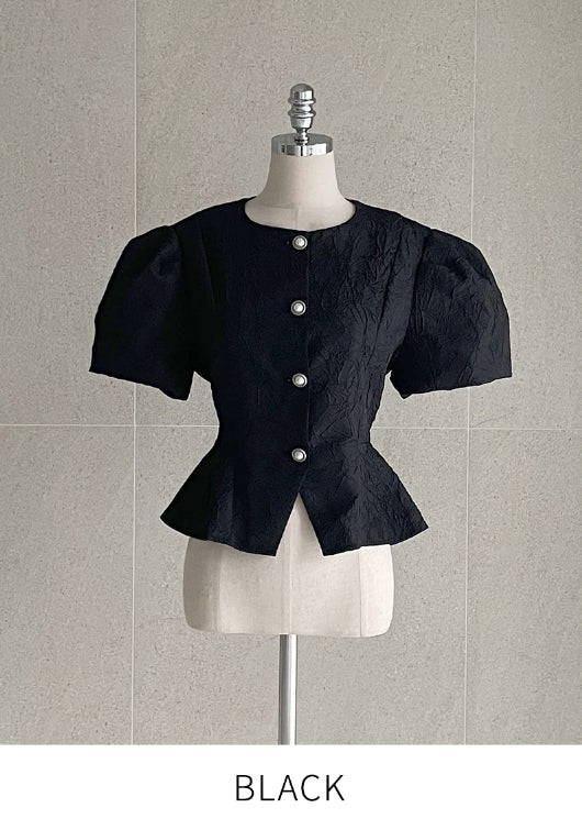 【I AM MARI】Luare Jacquard Puff Short Sleeve Blouse Jacket I AM MARI (アイアムマリ) - ルアージャカードパフ半袖ブラウス