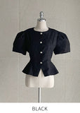 Luare Jacquard Puff Short Sleeve Blouse Jacket