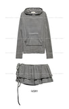 Berry Stripe Hood Flare Wrap Skirt Set