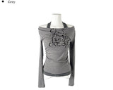 Drew Halter Layered Lettering Off-Shoulder T-Shirt