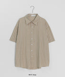 [unisex] Bubblet Stripe Linen Over Short Sleeve Shirt