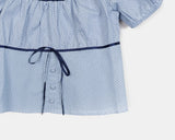 Nui Dot Strap Color Matching Short Sleeve Blouse