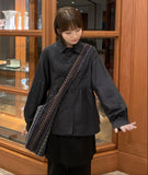 [BAONHAUS] Builder Collar Button Shirring Long Sleeve Blouse