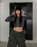 [U-BASIC] Sling U-neck crop long sleeve