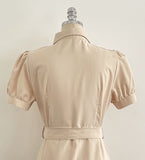 Kazz Shirt Collar Puff Sleeve Long One Piece (Belt Set)