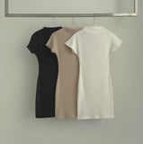 Cozy Half Neck Slim Fit Short Sleeve Knit Mini One Piece