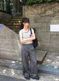 Nere Rivet Side Slit Wide Cotton Pants