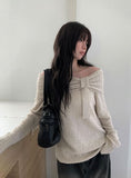 [MADE] Bloom Ribbon Two-Way Off-Shoulder Loose Fit Knit