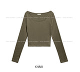 [U-BASIC] Lend off U-neck basic crop long sleeves