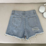 Summer Cutting Side Slit Ripped Denim Shorts