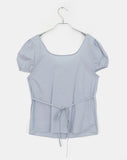 Laen ribbon puff short sleeve blouse