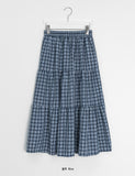 Limoe Check Banding Tiered Long Skirt
