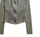 Texture Line Dyeing Ribbed Hood Zip-Up