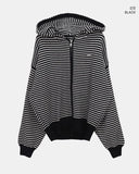 Atil Stripe Two-Way Loose Knit Hooded Zip-Up