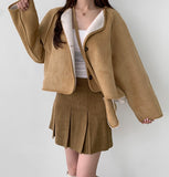 Suede Fleece Crop Jacket Mini Cross Bag Set